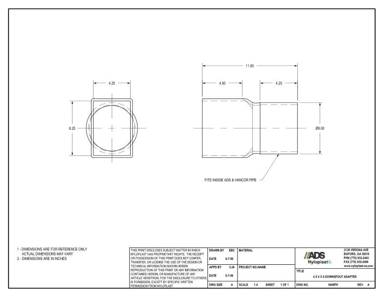 4 X 6 X 6 Downspout Adapter Nyloplast Detail