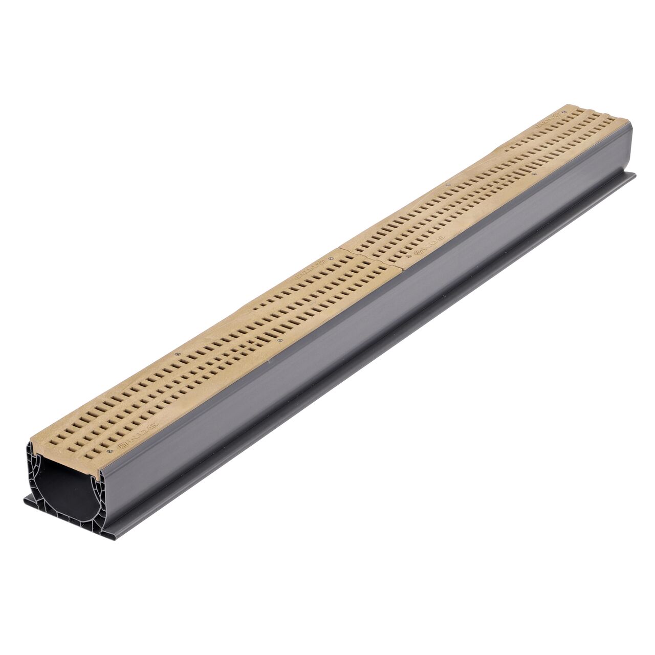 Two Sand NDS Spee-D® Decorative Wave Design Channel Drain Grate (NDS 253S) installed on a Spee-D Channel Drain (NDS 400)