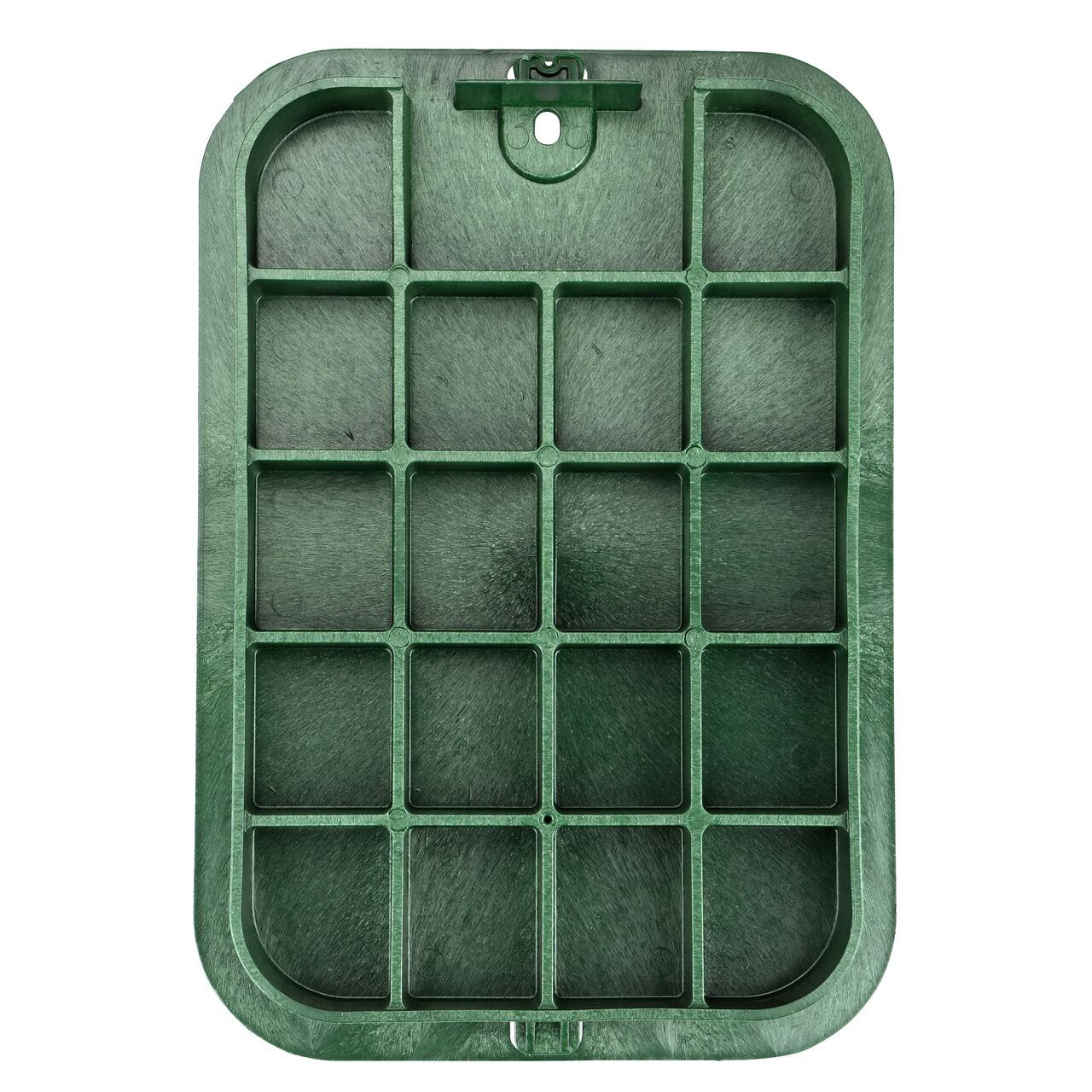Alternate View of the bottom of 14 in. X 19 in. Rectangular Green ICV Cover with reinforcing ribs (NDS 114BC)
