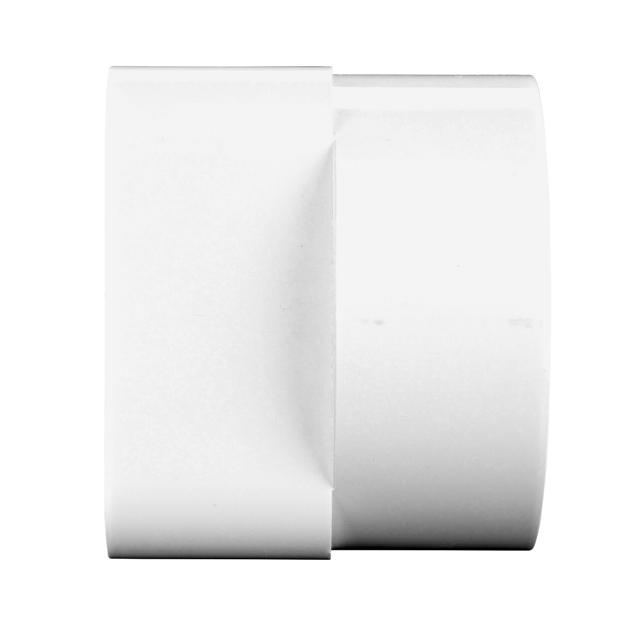 Side view of the NDS downspout adapter showing either end that connects to a 3X4 in. downspout and a 4 in. S&D hub (NDS 9P09)