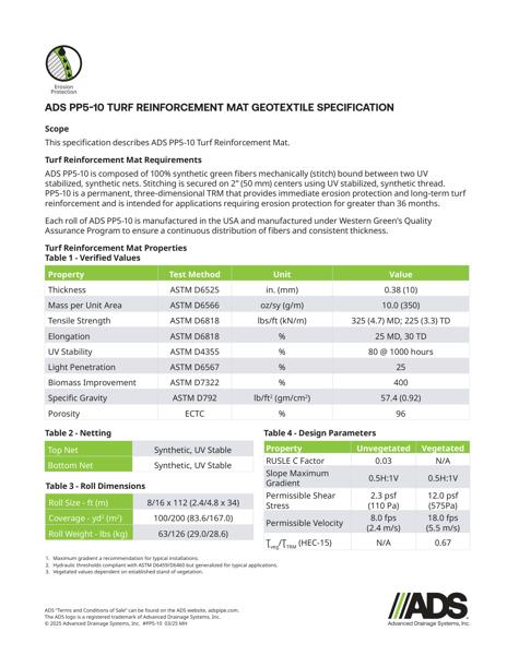 PP5-10 Turf Reinforcement Mat Geosynthetic Specification