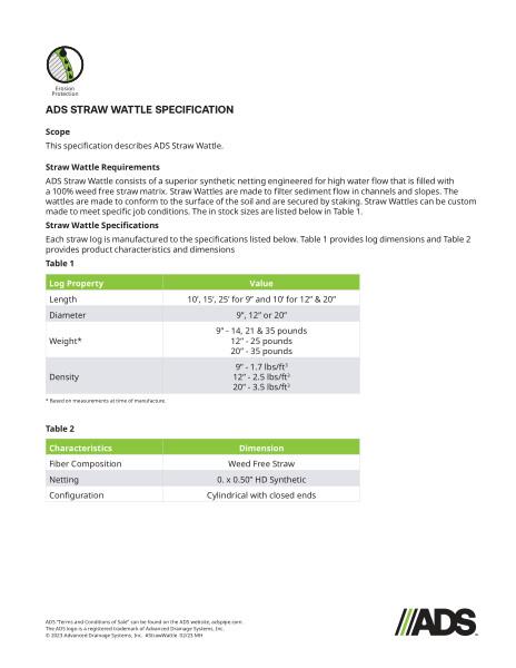 Straw Wattle Geosynthetic Specification 