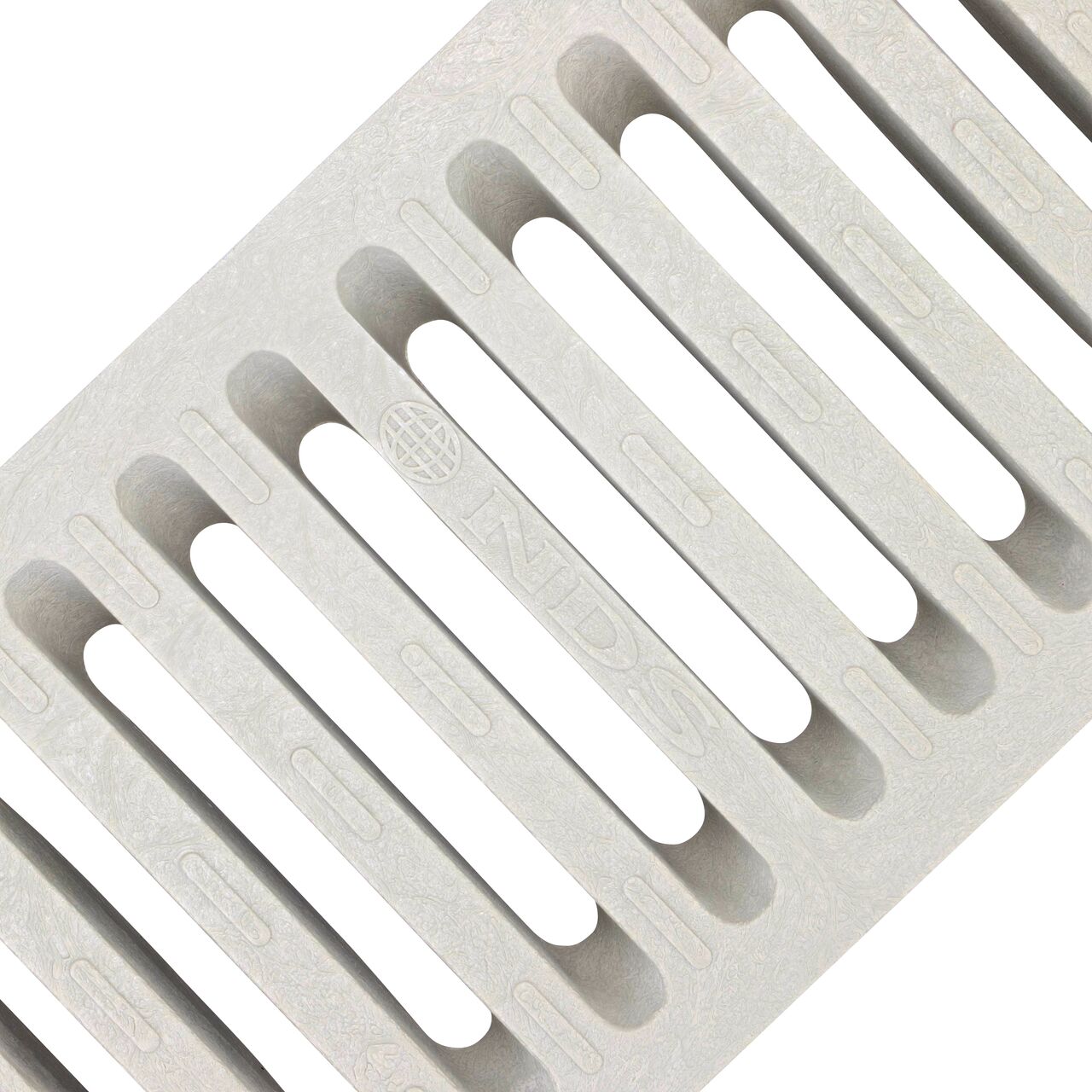 Angled Closeup view of design on the NDS Dura Slope Light Gray Grate (NDS 661LG)
