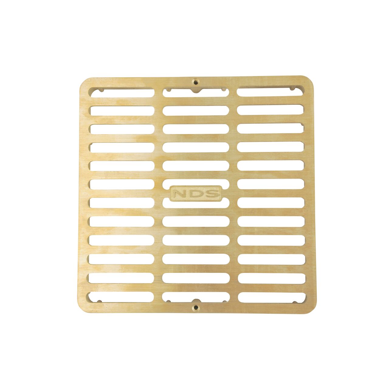 Alternate top down view of NDS 9 in. Square Catch Basin Drain Grate, Brass (NDS 930B)