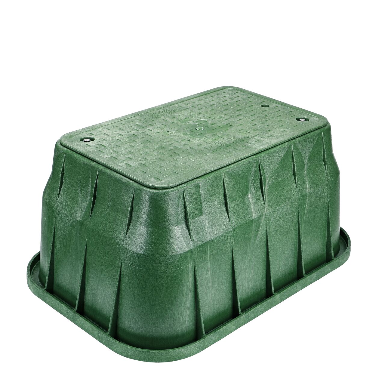 The NDS 13 in. X 24 in. Rectangular  Pro-Spec® Series Valve Box and Cover with bolt is a 15 in. high Green Box and Green Cover with Irrigation Control Valve markings on the overlapping lid (NDS 322BCB) and protects underground irrigation and sprinkler system components and keeps them out of sight