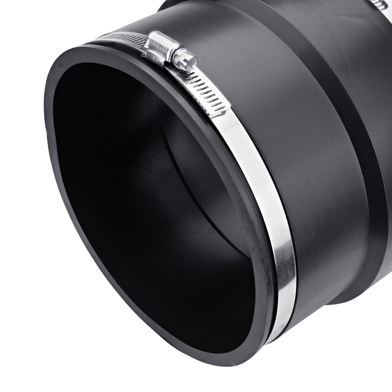 Closeup view of the small end on the NDS 6 in. flex coupling connects asbestos cement fibre/ductile iron pipe to cast iron/plastic pipe (NDS 51-66)