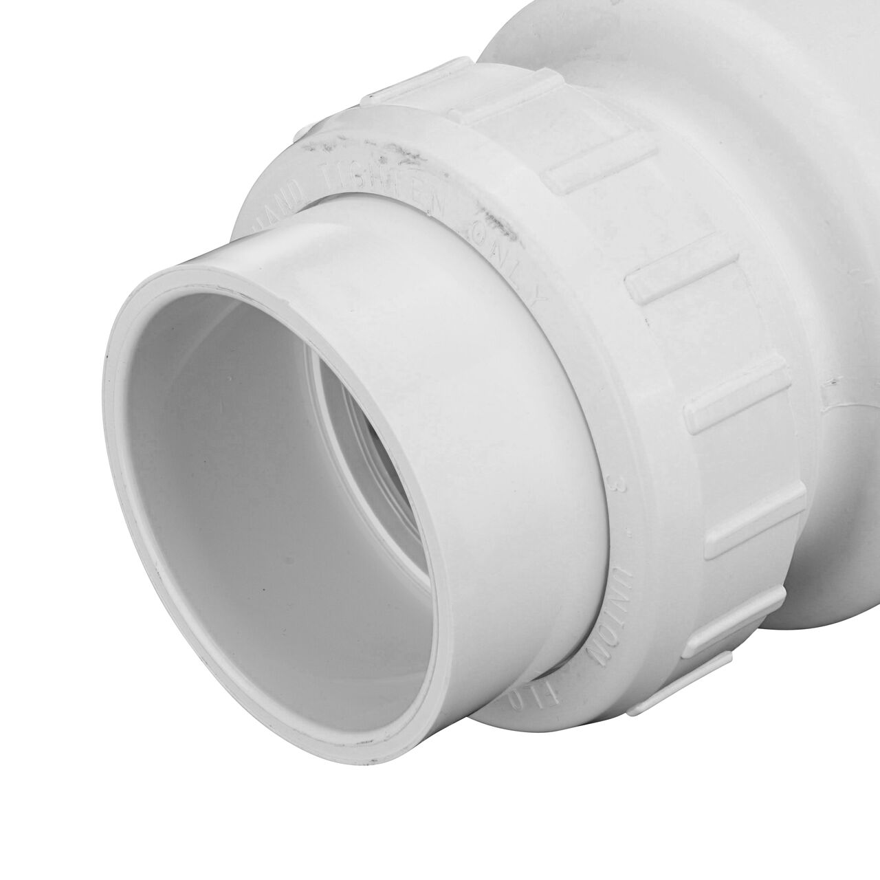 Closeup of the other end of the NDS Clear 3 in. IPS U X U PVC True Union Swing Check Valve (NDS 1720-30)