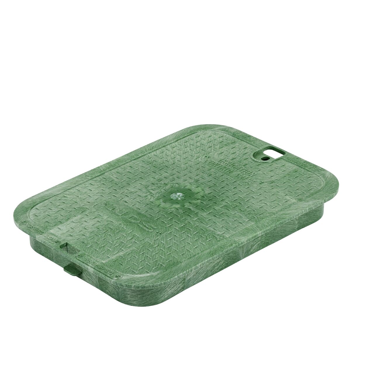 The NDS 14 in width and 19 in. length Rectangular Pro-Spec® Series Valve Box Cover is a green cover with Irrigation Control Valve markings on the lid (NDS 313C) and fits NDS Pro-Spec® series 14 in. X 19 in. Rectangular boxes