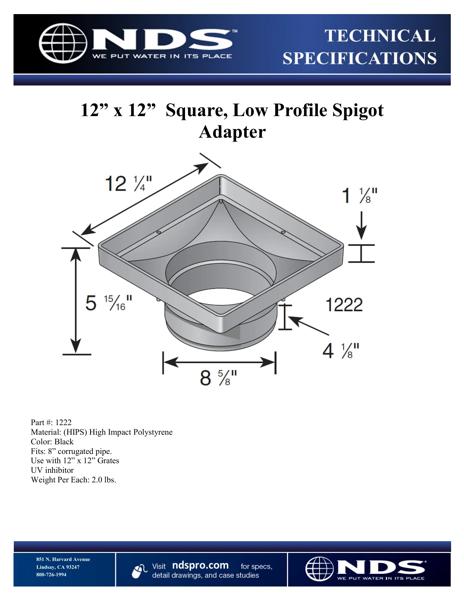 NDS 12 in. Square Low-Profile Adapter Tech Spec