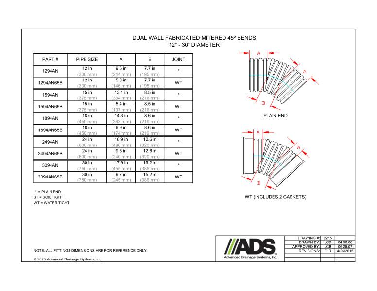12"-30" Fabricated Mitered 45 Degree Bends (HDPE Dual Wall Fabricated Bends Fittings)
