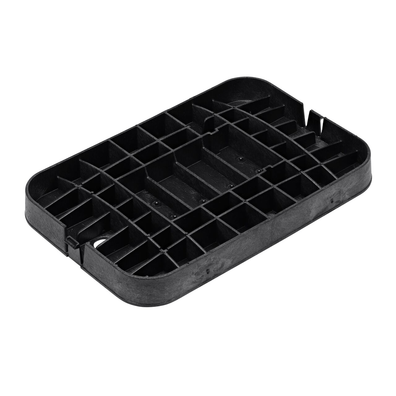 Bottom view of the reinforced ribs on the NDS 14 in. X 19 in. Black Water Meter Drop-in Cover (NDS D1200-DISBL) that fits the NDS 14 in. X 19 in. Standard Series Meter Box