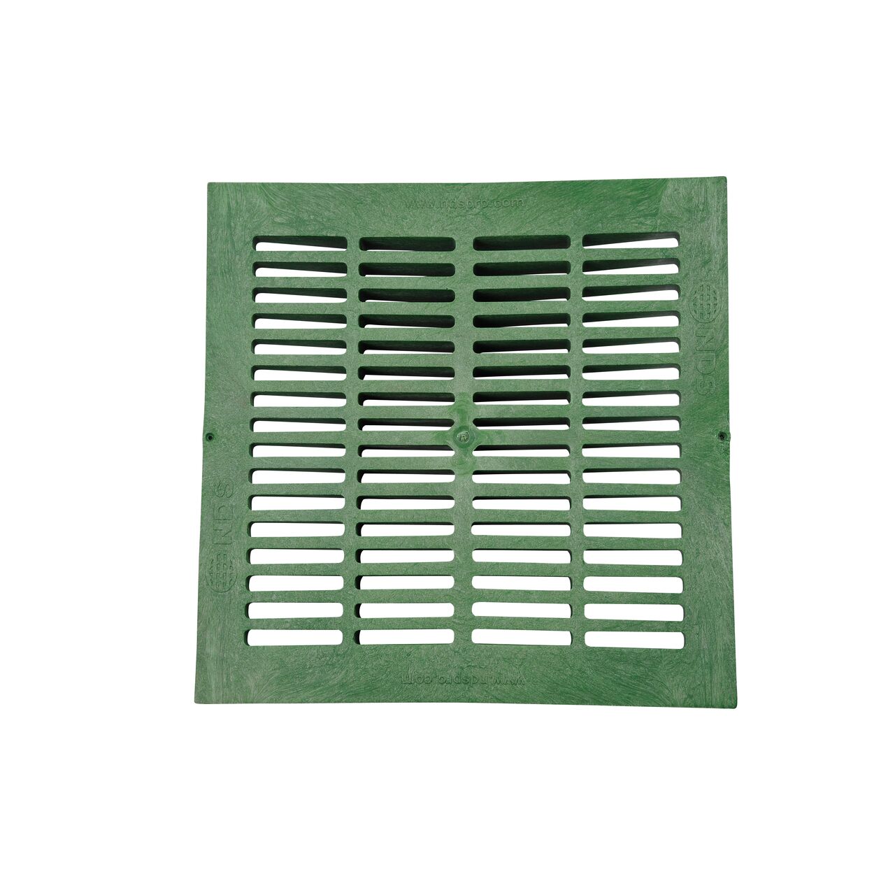 Alternate top down view of NDS 18 in. Square Catch Basin Drain Grate, Green Plastic (NDS 1812)
