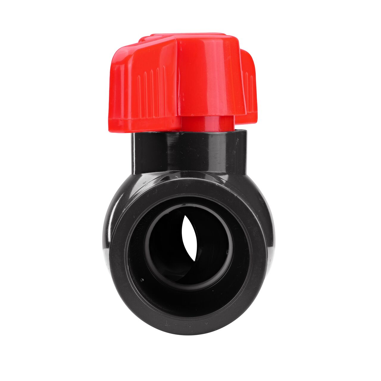 Rotate the handle to easily open or close the valve ball that controls water flow on the NDS 1 in. PVC IPS Ball Valve (NDS E1610-10)