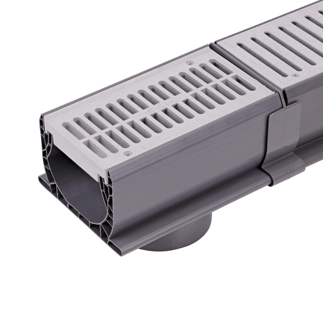 The Spee-D® Channel Drain Bottom Outlet Assembly can attach to any Spee-D® Channel Drain on either end (NDS 2351)