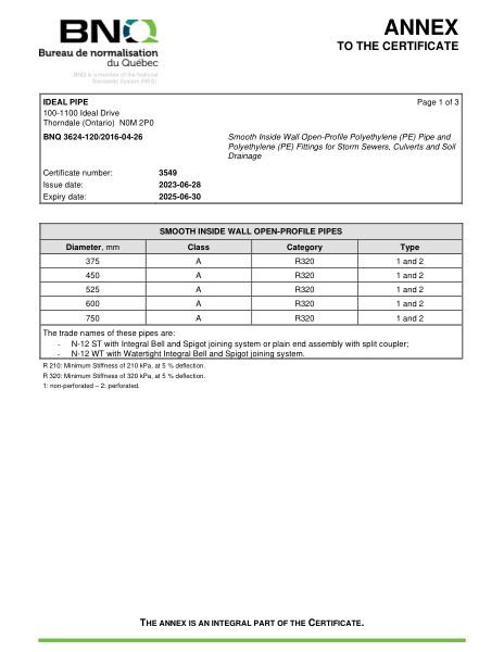 BNQ 3624-120 Smooth Inside Wall Polyethylene Pipe and Fittings ANNEX