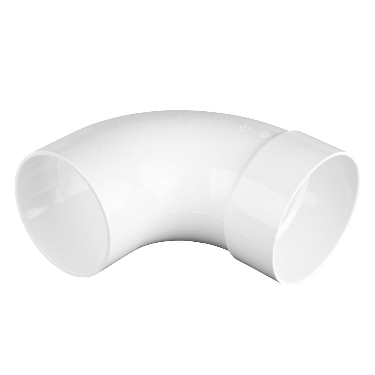 Alternate view of the spigot end of the PVC 90° long-turn street elbow; connects 4 in. Hub to Spt (NDS 41P0ST, NDS 41P0ST*, NDS L41P0ST, NDS M41P0ST)