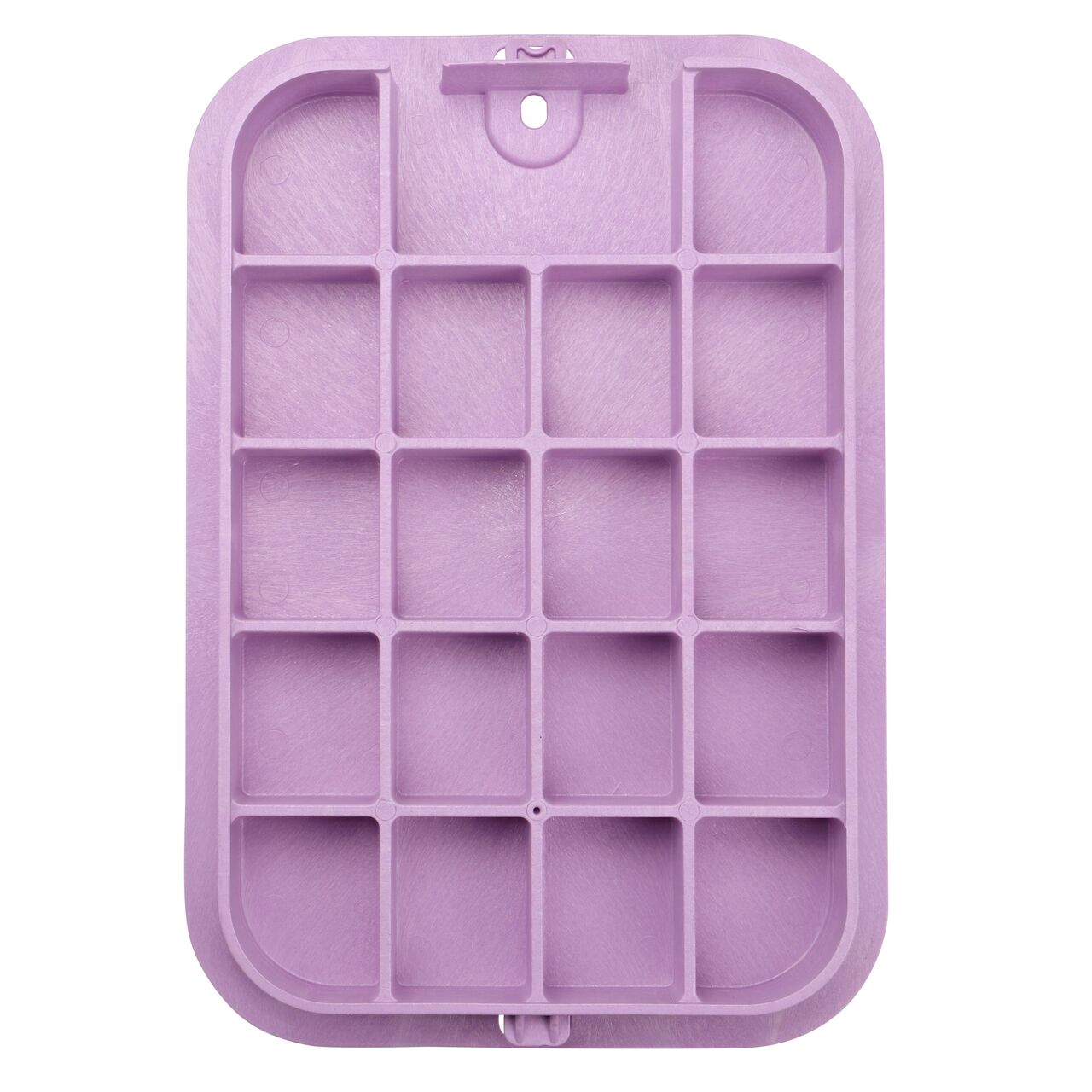 Top down view of the underside of the Purple Reclaimed Water cover (NDS 313CR) for the NDS 14 in. X 19 in. Rectangular Pro-Spec® Series valve box showing reinforcing ribs that help support pedestrian and lawn care equipment