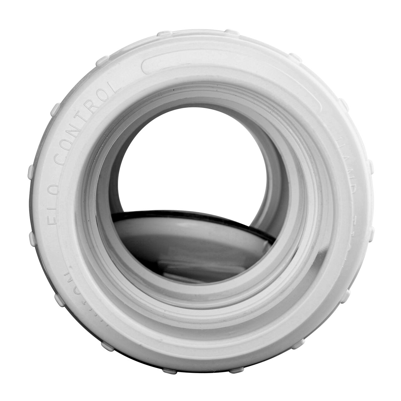 Water is conveyed one-way through the valve when the flap opens on the NDS Clear 3 in. IPS U X U PVC True Union Swing Check Valve (NDS 1720-30)