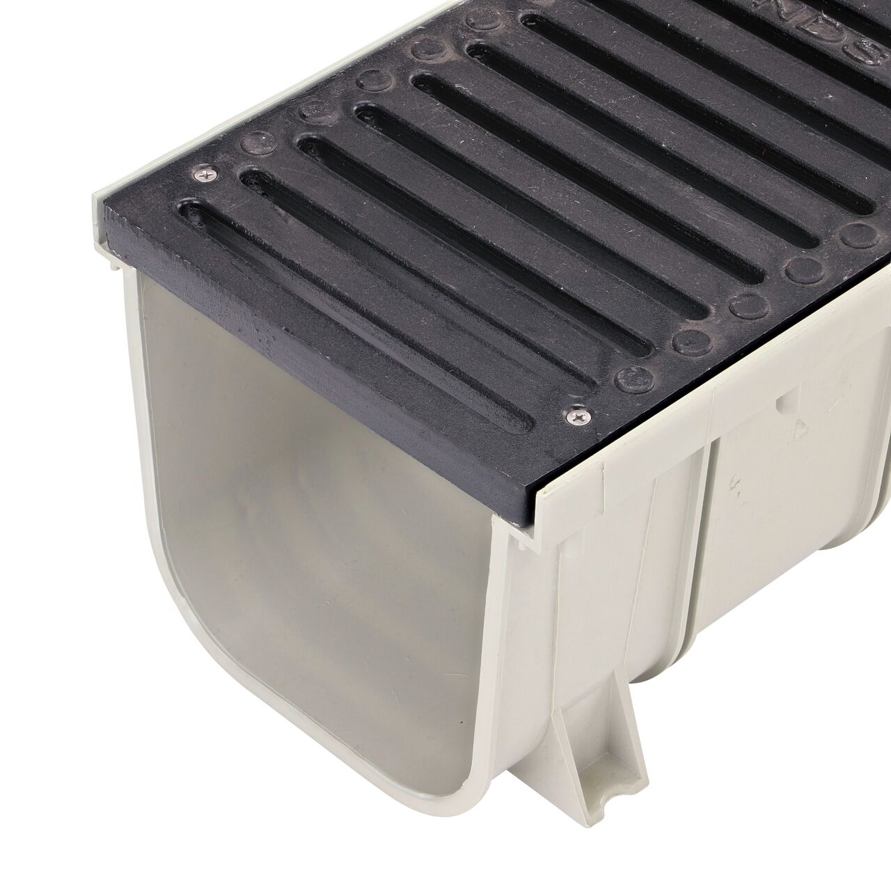 The 8 in. Pro Series Channel, Deep Profile (NDS 833) has a grate seat for the 8 in. Pro Series Ductile Iron Channel Drain Grate (NDS 888)