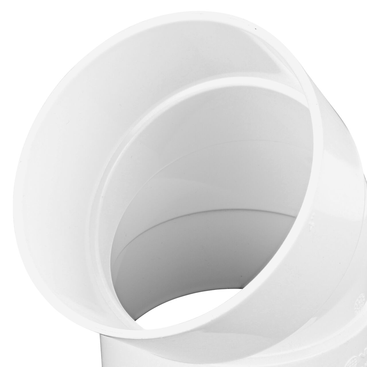 Closeup view of the end of the 4 in. PVC Sewer and Drain 45° Elbow (NDS 4P03*, NDS 4P03)