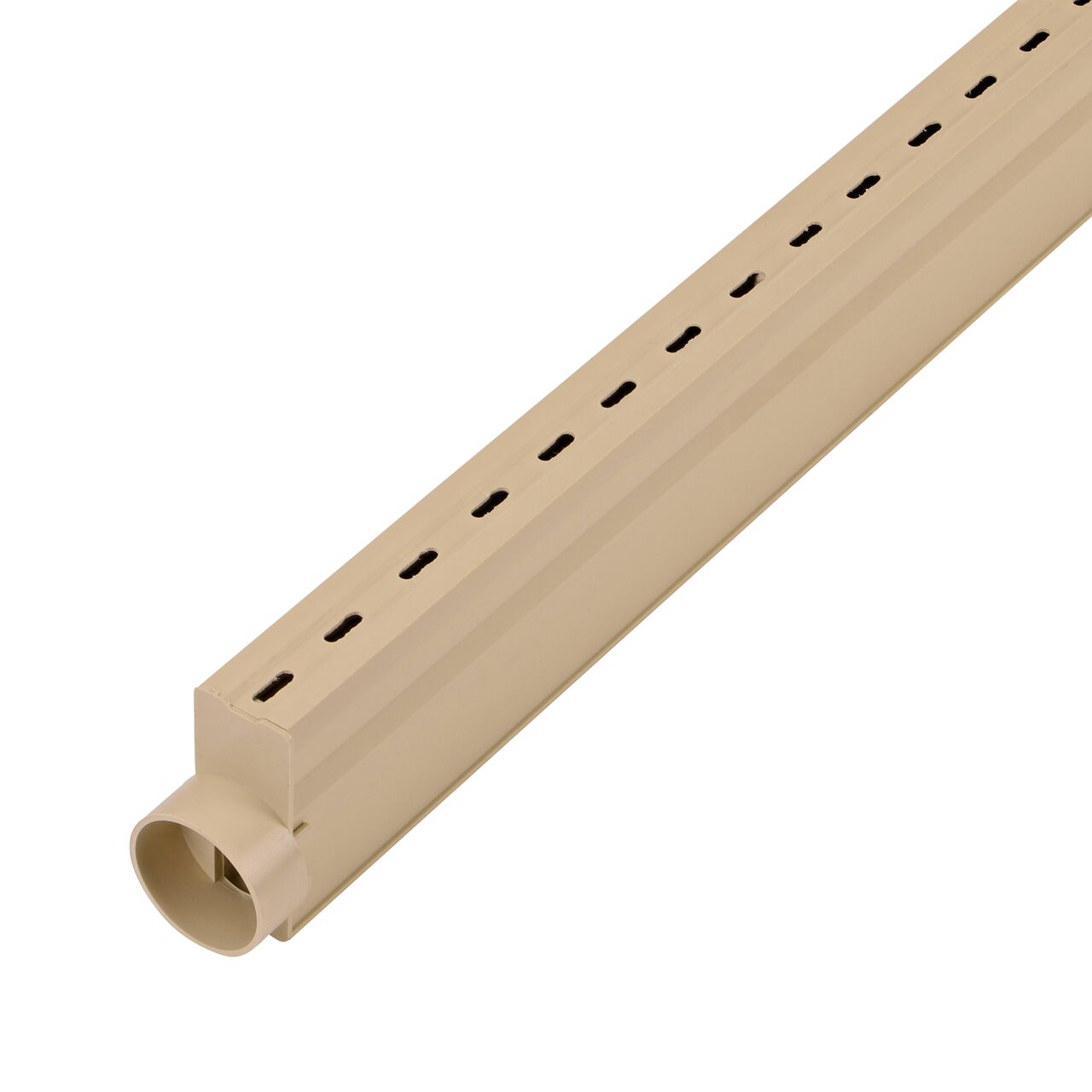 Micro Channel™ Sand Plastic Drain End Outlet (NDS 8462) installed on the Sand Micro Channel™ Drain & Integrated Grate (NDS 8002)
