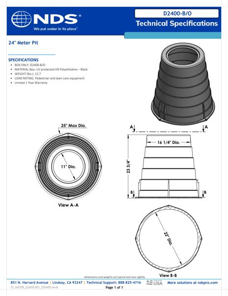 NDS 16 in. Round D2400 Meter Box, 24 in. Height, Black Tech Spec