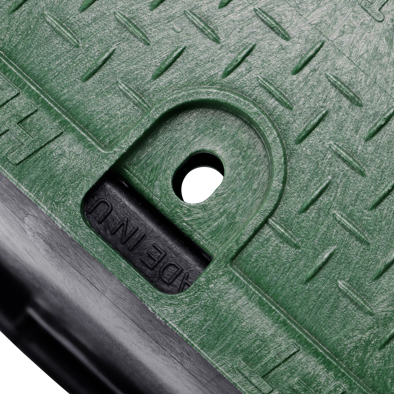 The valve box lid securely in place on the NDS 14 in. X 19 in. Rectangular Standard Series Black Box and Green Electrical Cover (NDS 113BCE) keeping components protected against the elements, foot traffic, lawn care equipment, and potential vandalism while keeping them out of sight