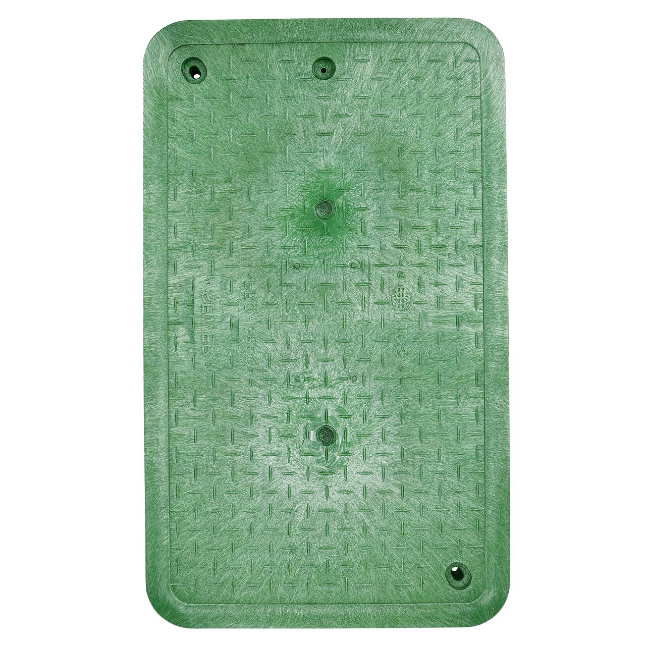 Top down view of the top side of the Green Sewer cover for the NDS 17 in. x 30 in. Rectangular Pro-Spec® Series Valve Box (NDS 324BCBS) showing the Green Sewer markings