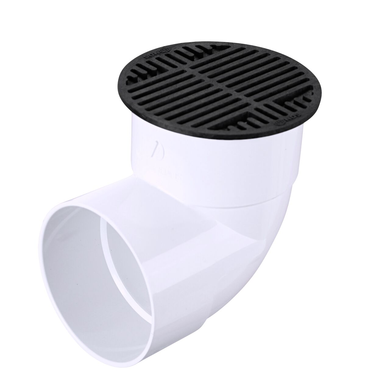 NDS 8 in. Round Grate installed on 6 in. Sewer and Drain Fitting, or Elbow (NDS 10*, NDS 10)