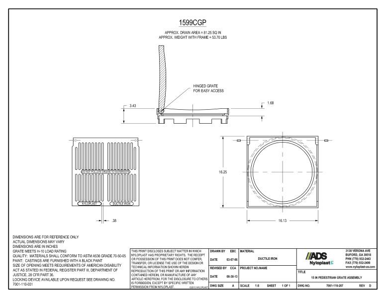 15" Pedestrian Grate Assembly Nyloplast Detail