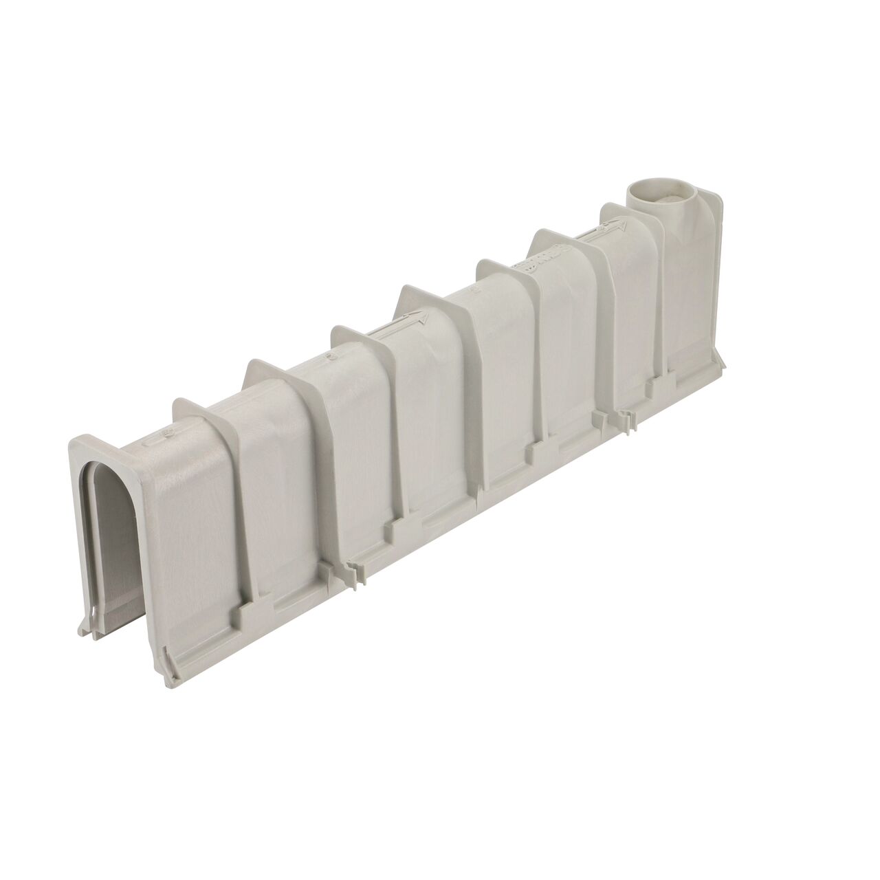 Bottom shot of the NDS 11.39 in. Deep Neutral Dura Slope Channel Drain (NDS DS-112N) shows bottom outlet