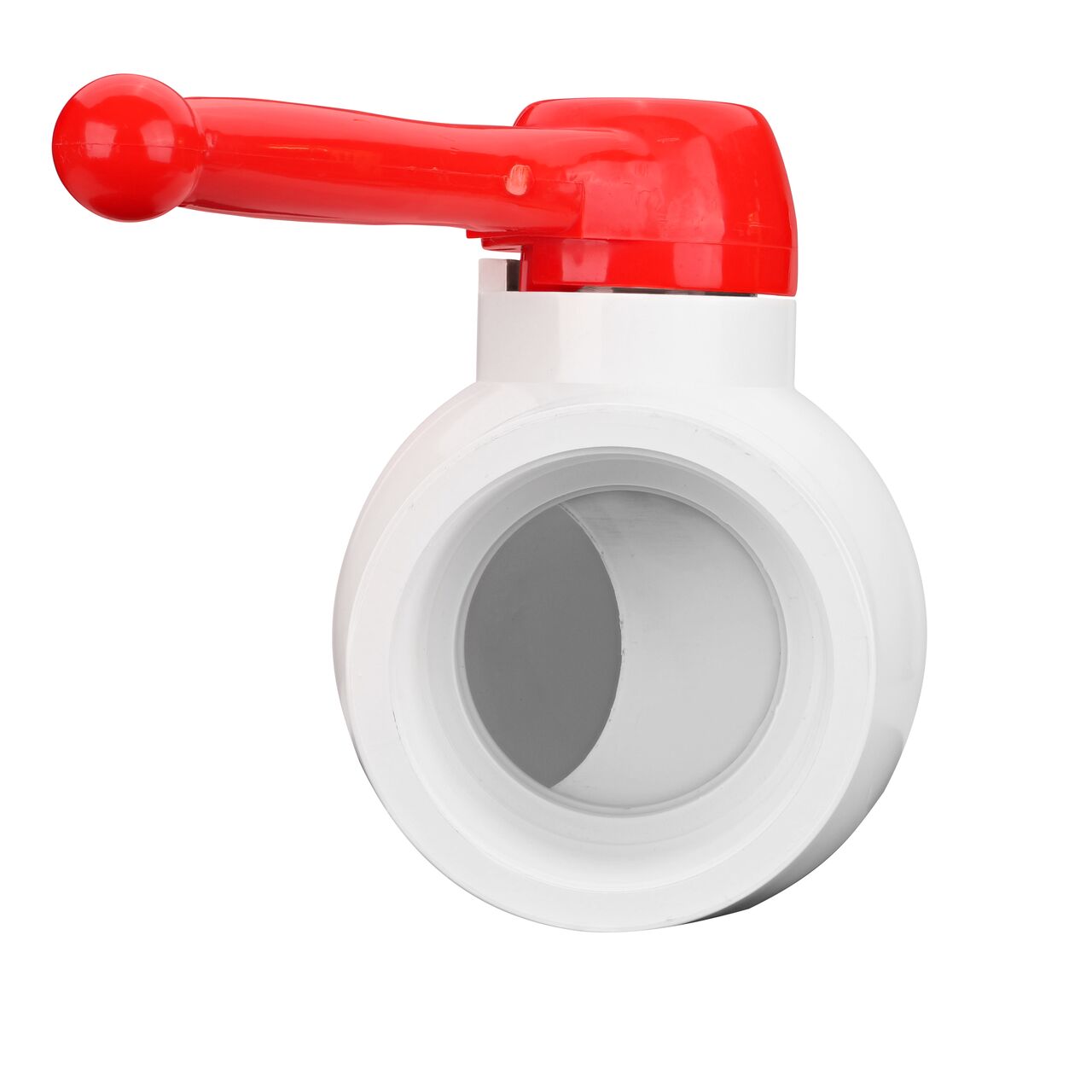 Rotate the handle to easily open or close the valve ball that controls water flow on the NDS 4 in. PVC IPS Ball Valve (NDS E1320-40)