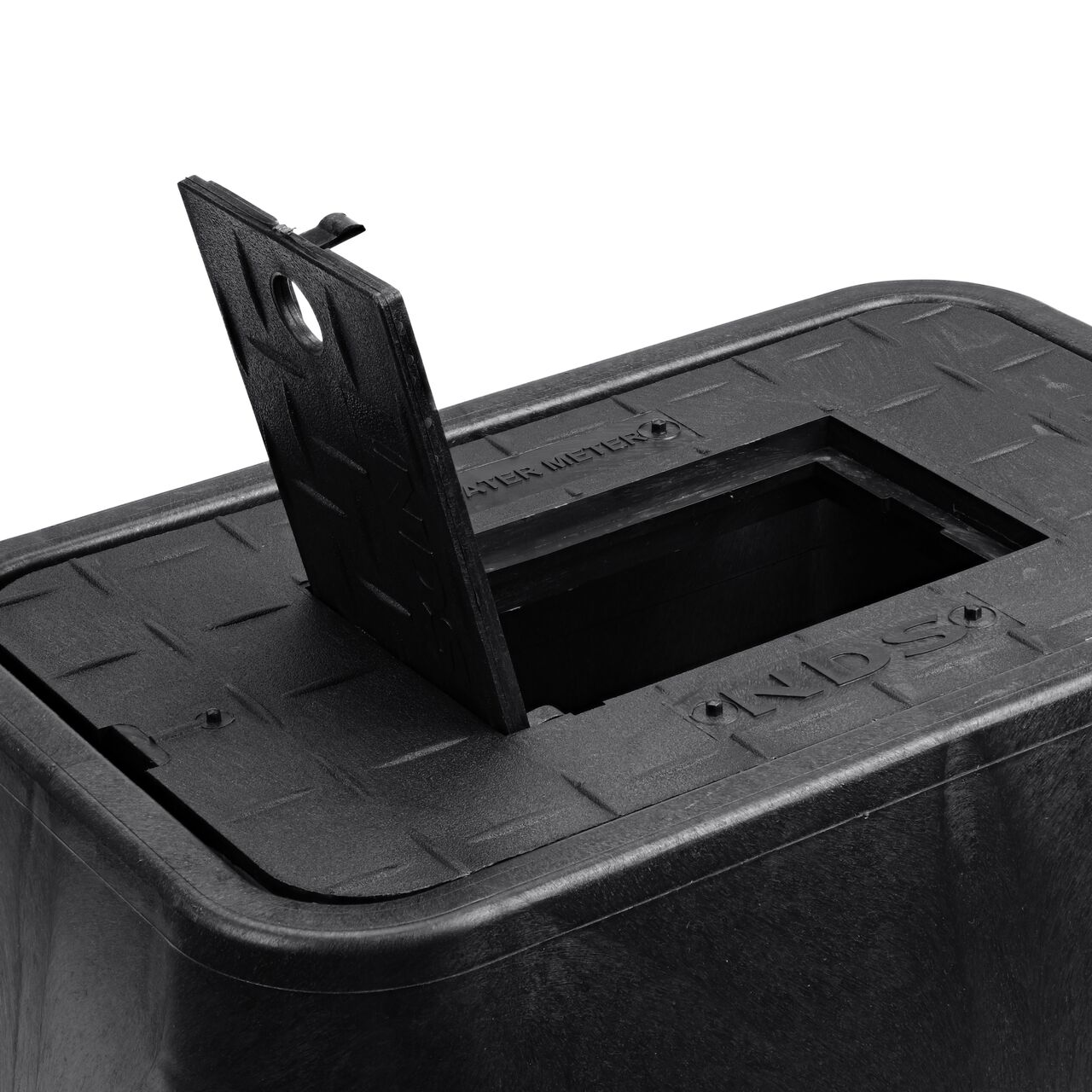 Closeup view of the inside reinforced edges on the NDS 10 in. X 15 in. Rectangular D1000 Meter Series Valve Box and Cover (NDS D1000-RB)