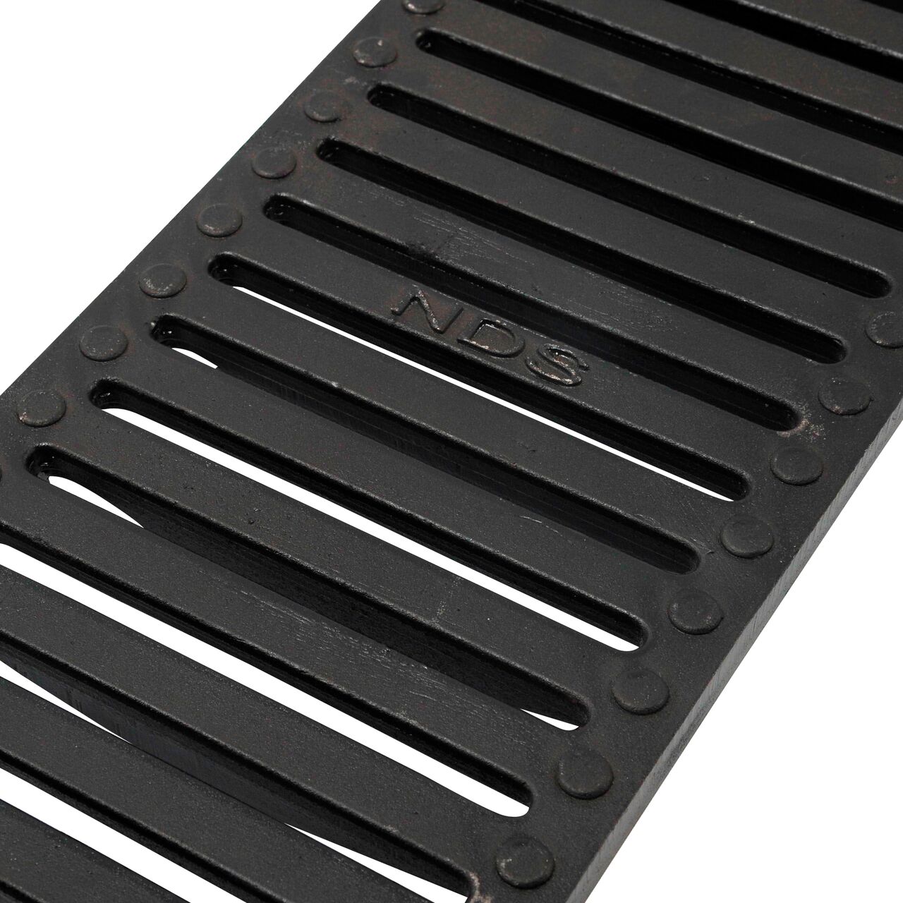 Angled close-up of grate openings on 8 in. Pro Series Channel Drain Grate in Ductile Iron (SKU 888)