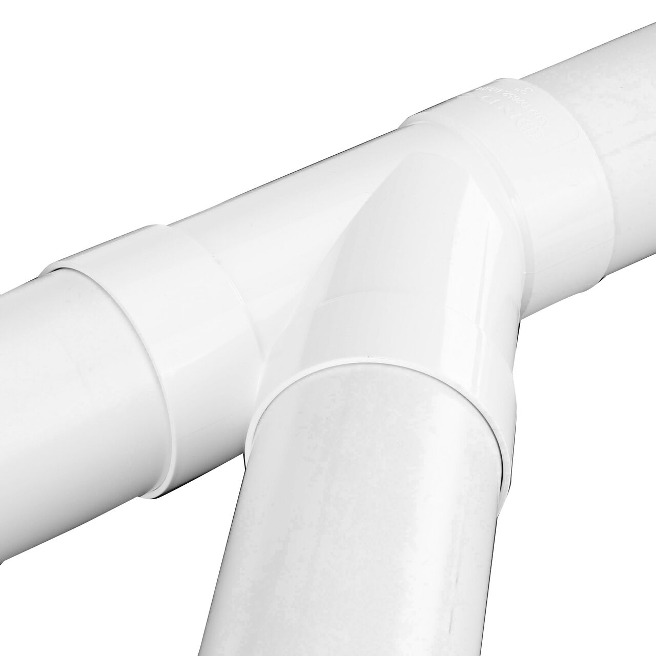 The NDS 3 in. PVC Sewer and Drain 45° Wye (NDS 3P08*, NDS 3P08) with 3 in. S&D Pipe attached to all three hub connection points