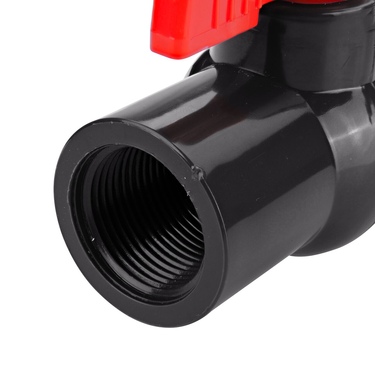 Closeup of the NDS IPS Ball Valve showing the stem that is made of durable PVC material (NDS E1620-07)
