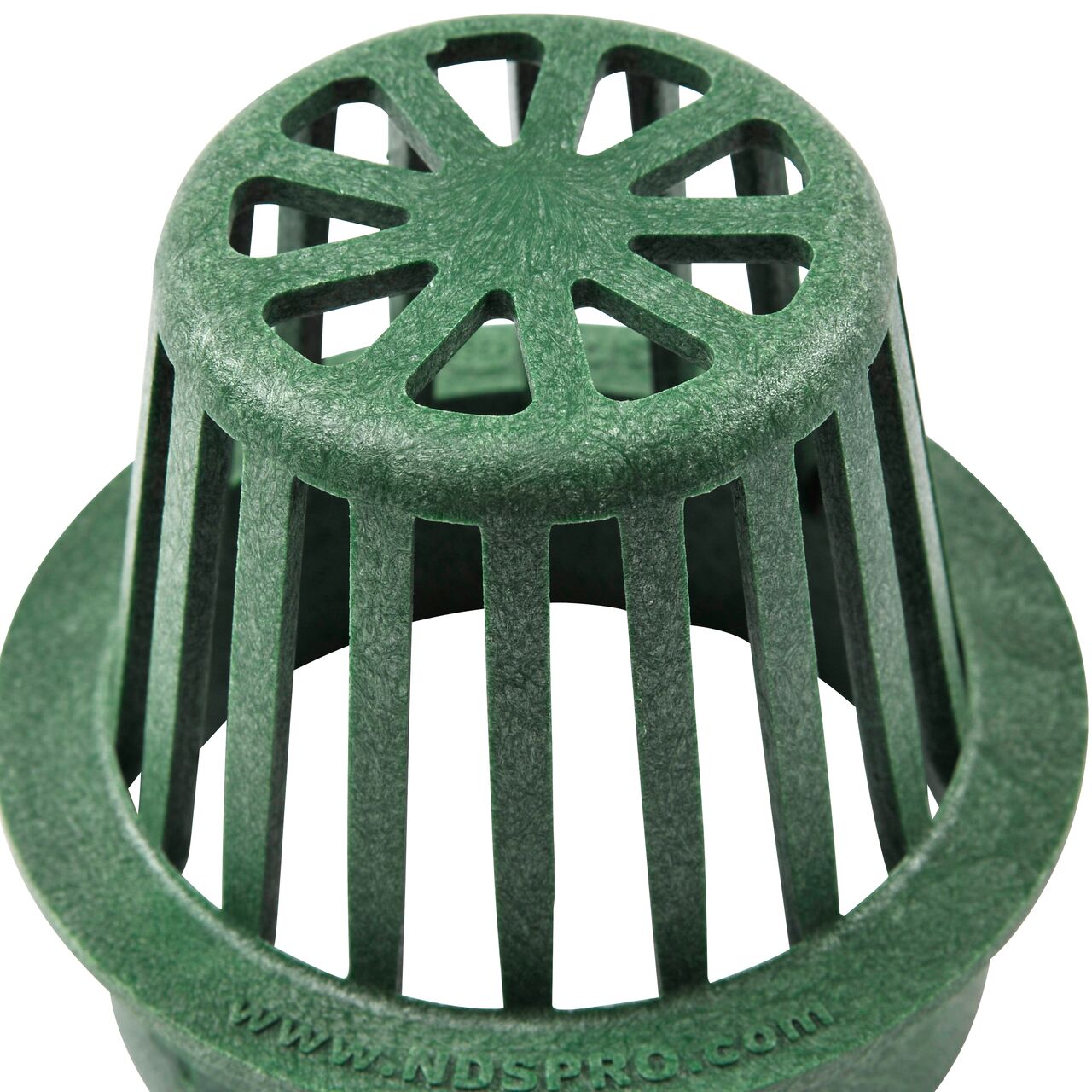 Closeup of the grate design on the NDS 4 in. Atrium Grate made of green plastic (NDS 75*, NDS 75)
