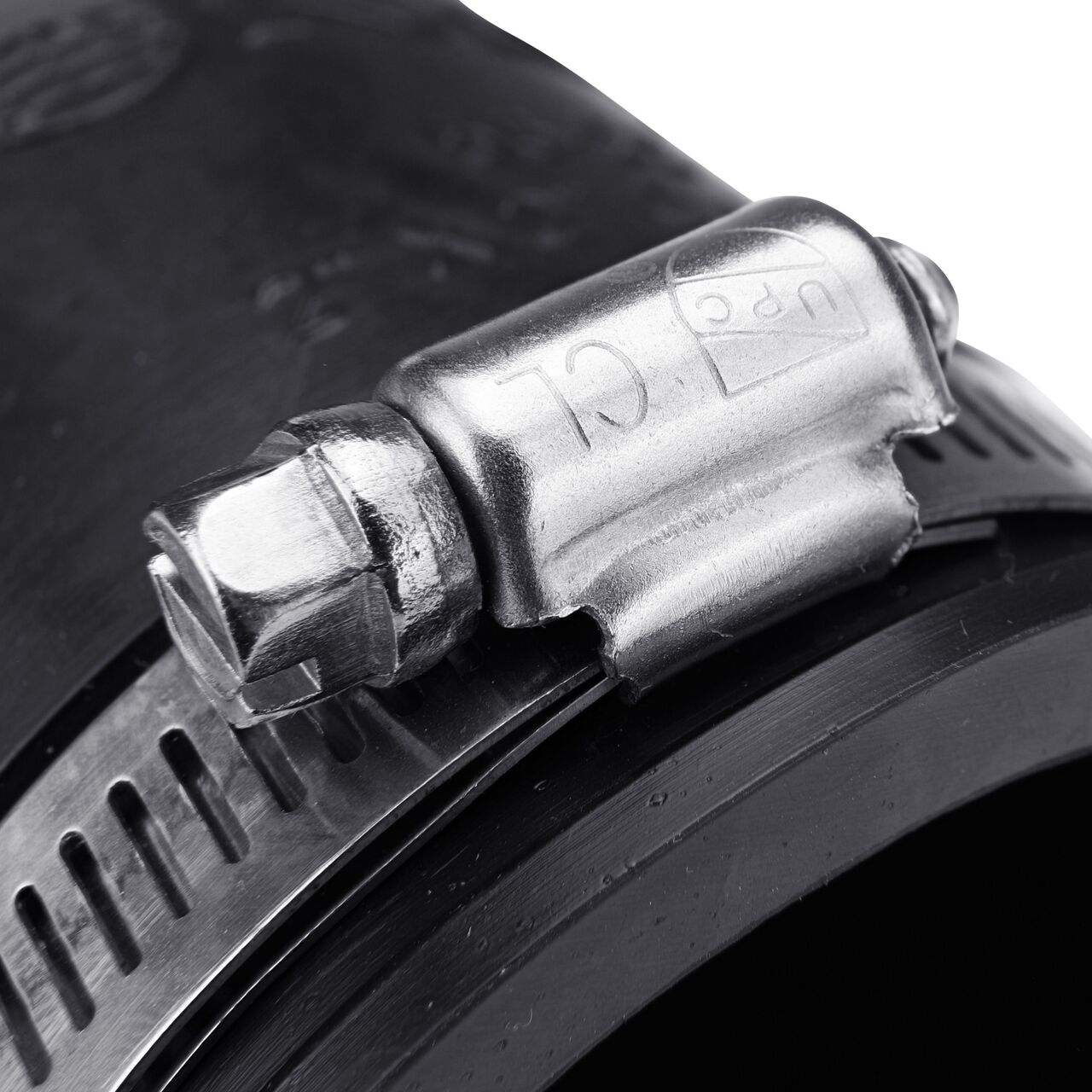 Closeup view of the large end on the NDS 2 in. flex coupling connects two cast iron/sewer and drain or DWV/copper/steel/lead pipes (NDS 56-22)