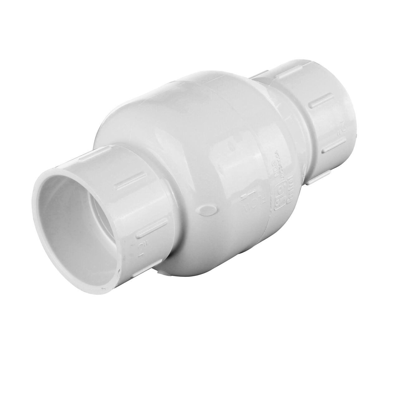 Alternate view of the NDS White 2 in. slip end by slip end PVC Spring Check Valve (NDS 1011-20, NDS 1012-20)