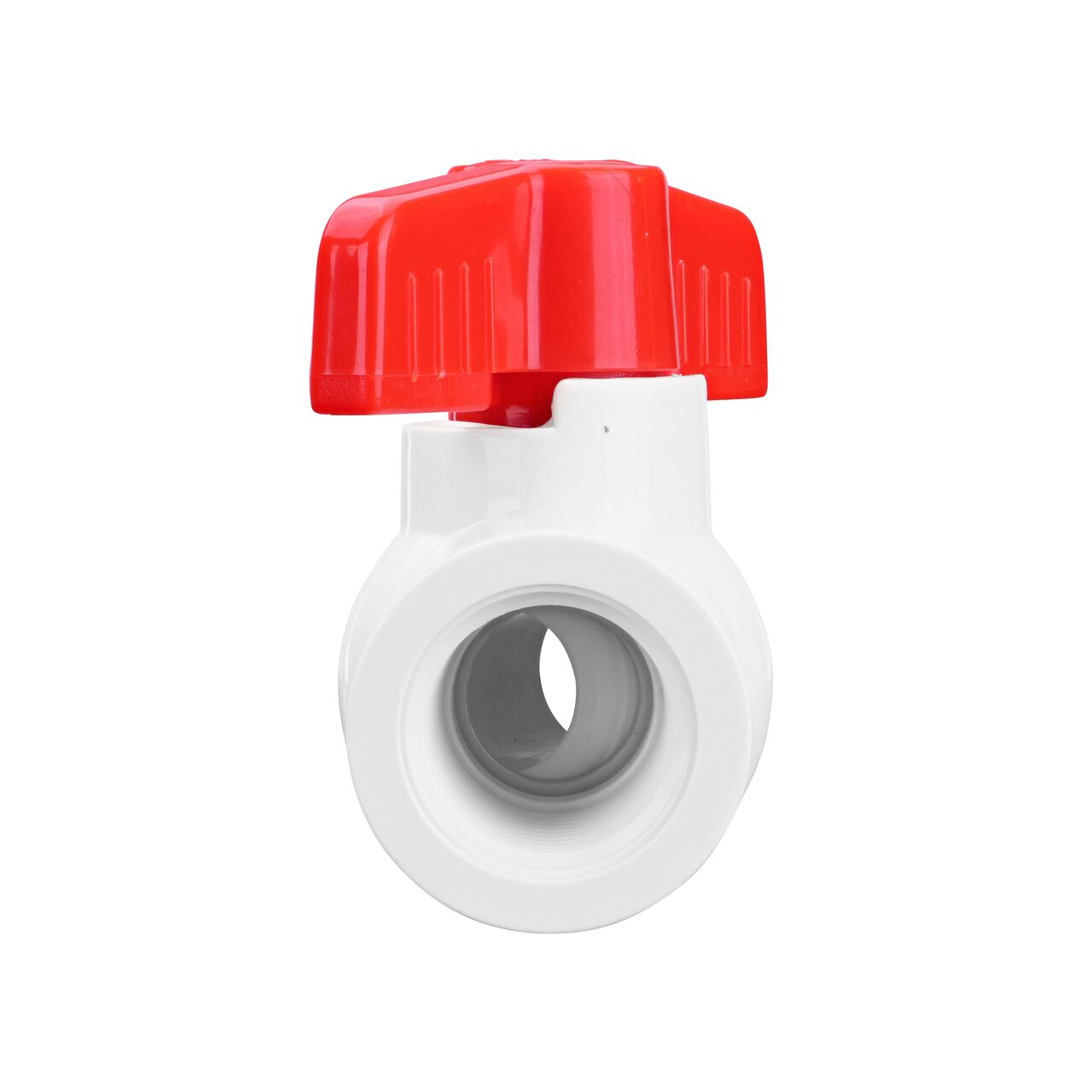 Rotate the handle to easily open or close the valve ball that controls water flow on the NDS 1/2 in. PVC IPS Ball Valve (NDS E1320-05)