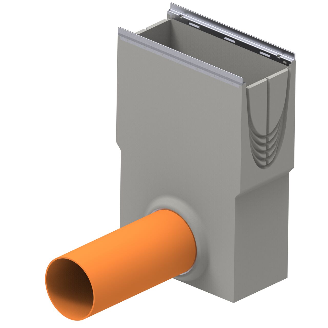 The BG-FILCOTEN® 8 in. pipe connector (NDS 70154) for trench drain catch basins works with the BG-FILCOTEN® 200 Trench Drain Inline Catch Basin Kit (NDS 10620292)