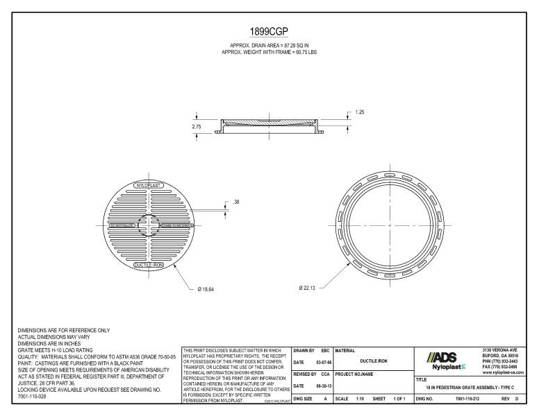 18" Pedestrian Grate Assembly Nyloplast Detail