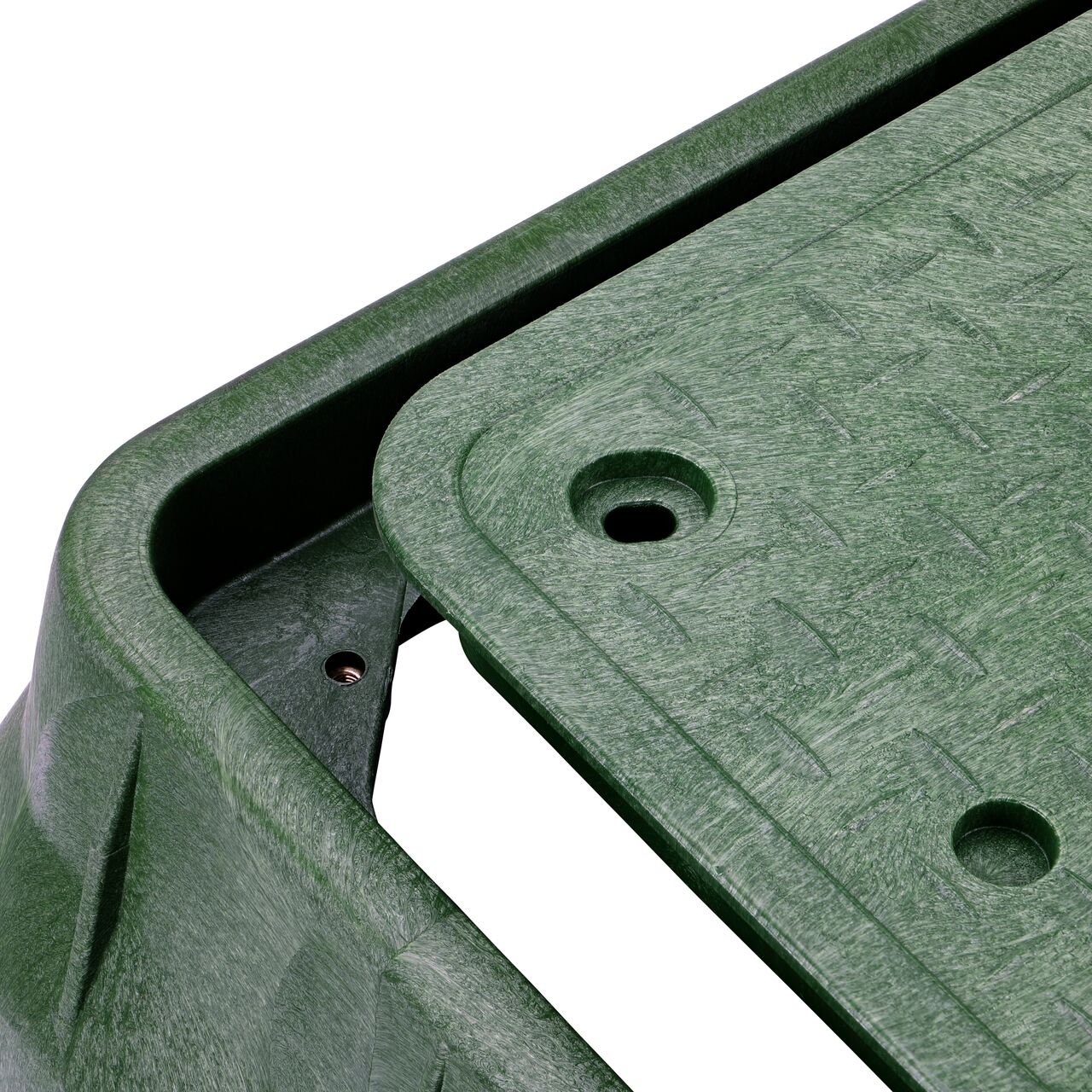 The valve box lid and bolt securely in place on the NDS 13 in. X 24 in. Rectangular Pro-Spec® Series Green Box and Green Irrigation Control Valve Cover (NDS 321BCB) keeping components protected against the elements, foot traffic, lawn care equipment, and potential vandalism while keeping them out of sight