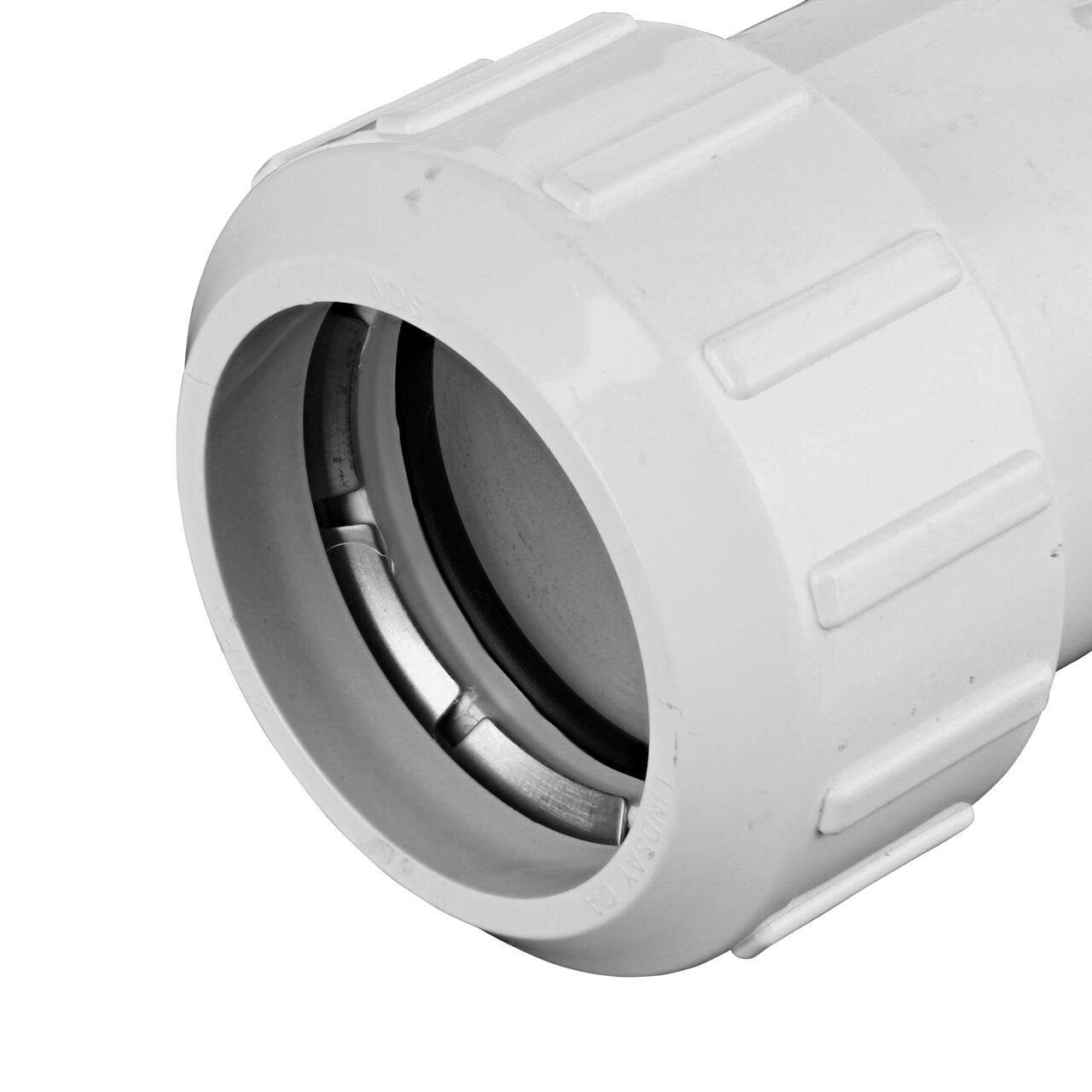 Closeup of the 2 inch compression inlet side of the NDS 2 in. Flo Lock PVC Gripper Coupling (NDS 112-20)