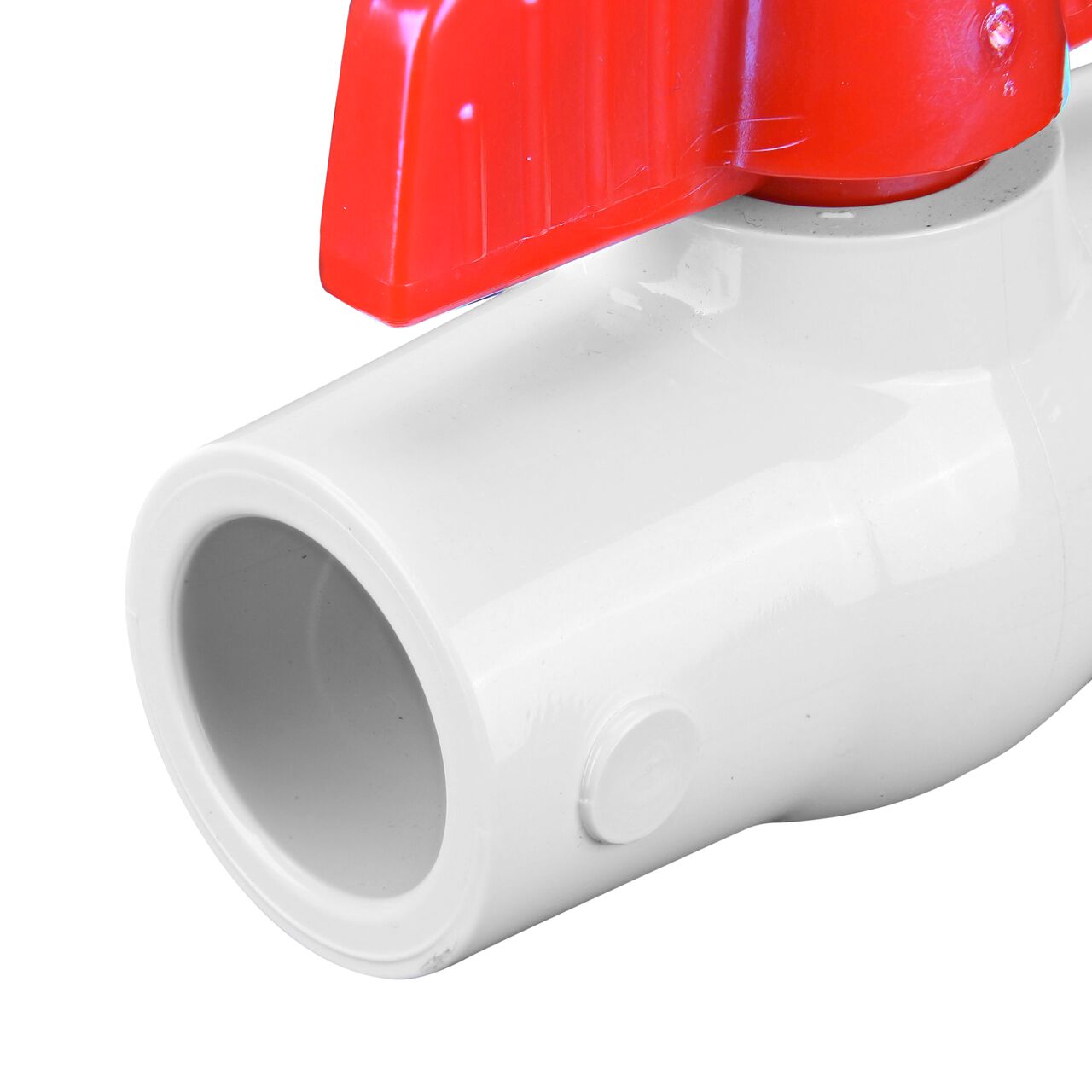 Closeup of the NDS CTS Ball Valve showing the stem that is made of durable CPVC material (NDS C1310-07)