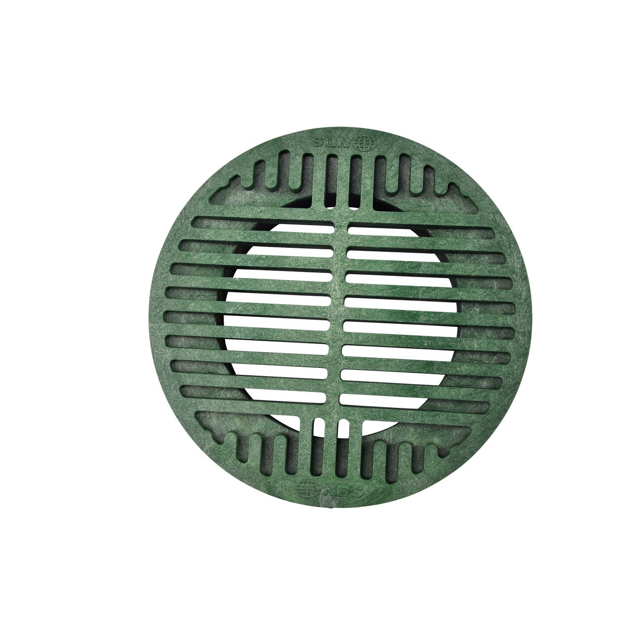 Top-down view of the NDS 8 in. Round Grate, made of green plastic (NDS 20*, NDS 20)
