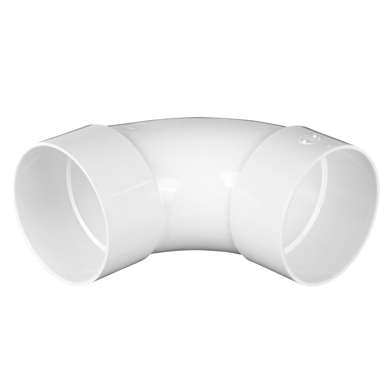 Alternate view of the PVC 90° long-turn elbow, which connects 6 in. Sewer and Drain pipes, Hub X Hub connection (NDS 61P0)