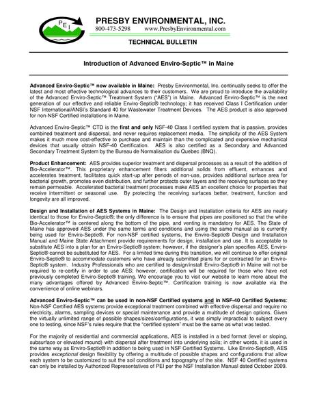 Maine Advanced Enviro-Septic™ Technical Bulletin