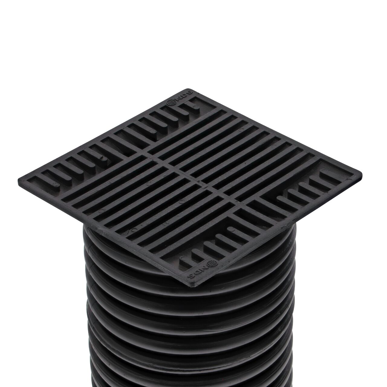 NDS 8 in. Square Grate installed on 6 in. Single-Wall Corrugated Pipe (NDS M881, NDS 881)