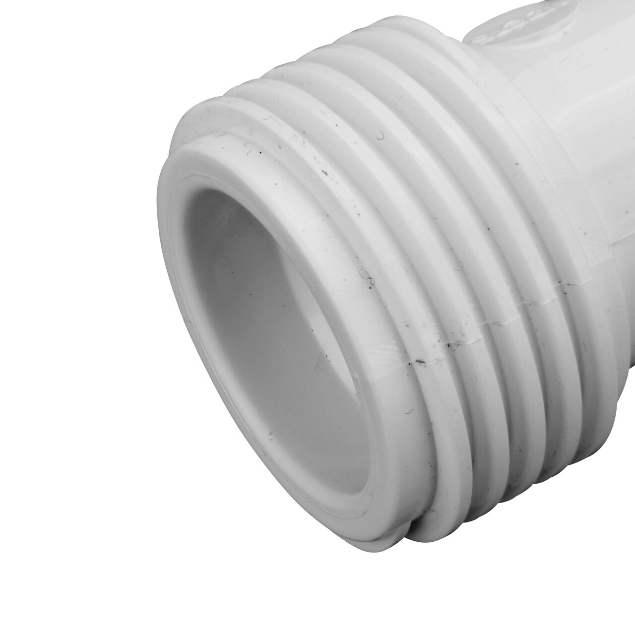 Closeup view of the NDS CTS UC Compression Coupling showing the end with the adjustable nut removed and once installed provides a leak resistant connection (NDS CCC-0500)